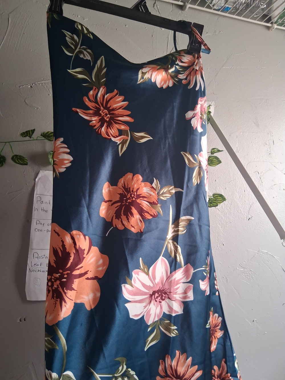 Navy Floral Slip Skirt with Peach & Pink Blooms